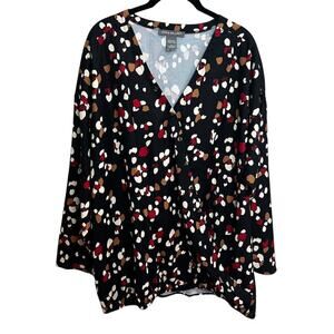 Kate & Mallory Women's 1X Multicolor Abstract V Neck Blouse Casual Art to Wear